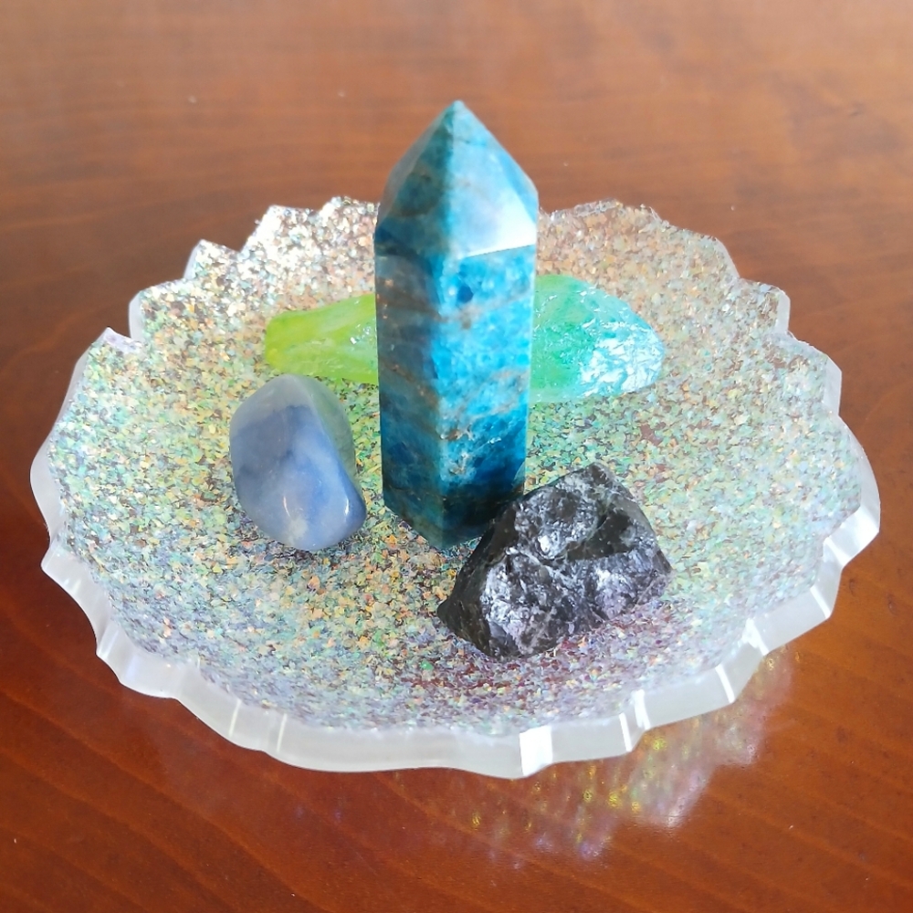 Sparkly iridescent glitter small crystal resin bowl jewelry dish handmade new